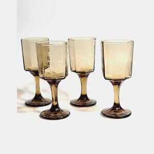 4 Vintage Libbey Facets Cocoa Brown octagon water goblets 80s